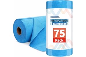 HOMERHYME Microfiber Cleaning Cloth Roll, 75 Pack Tear Away Microfiber Towel, Reusable Washable Shop Towels, Lint Free All-Purpose Cleaning Rags Wash Cloths for Home Car Kitchen Automotive 11.5"x11.5"