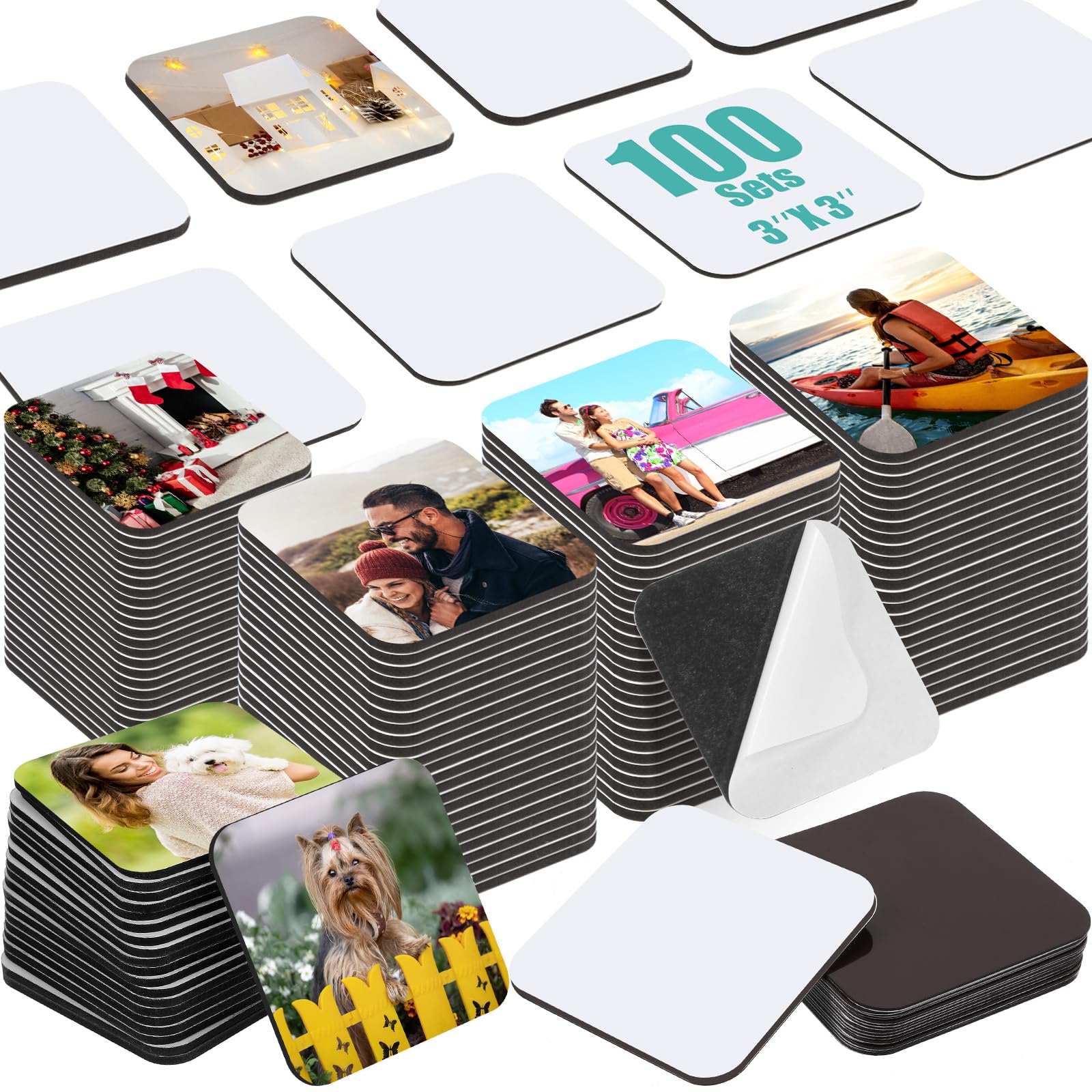 Photo 1 of Flutesan 100 Pcs 3 x 3 Inch Sublimation Blank Refrigerator Magnets Sublimation Square Fridge Magnets Magnet Blanks MDF DIY Decorative for Car Home Office Kitchen Wall