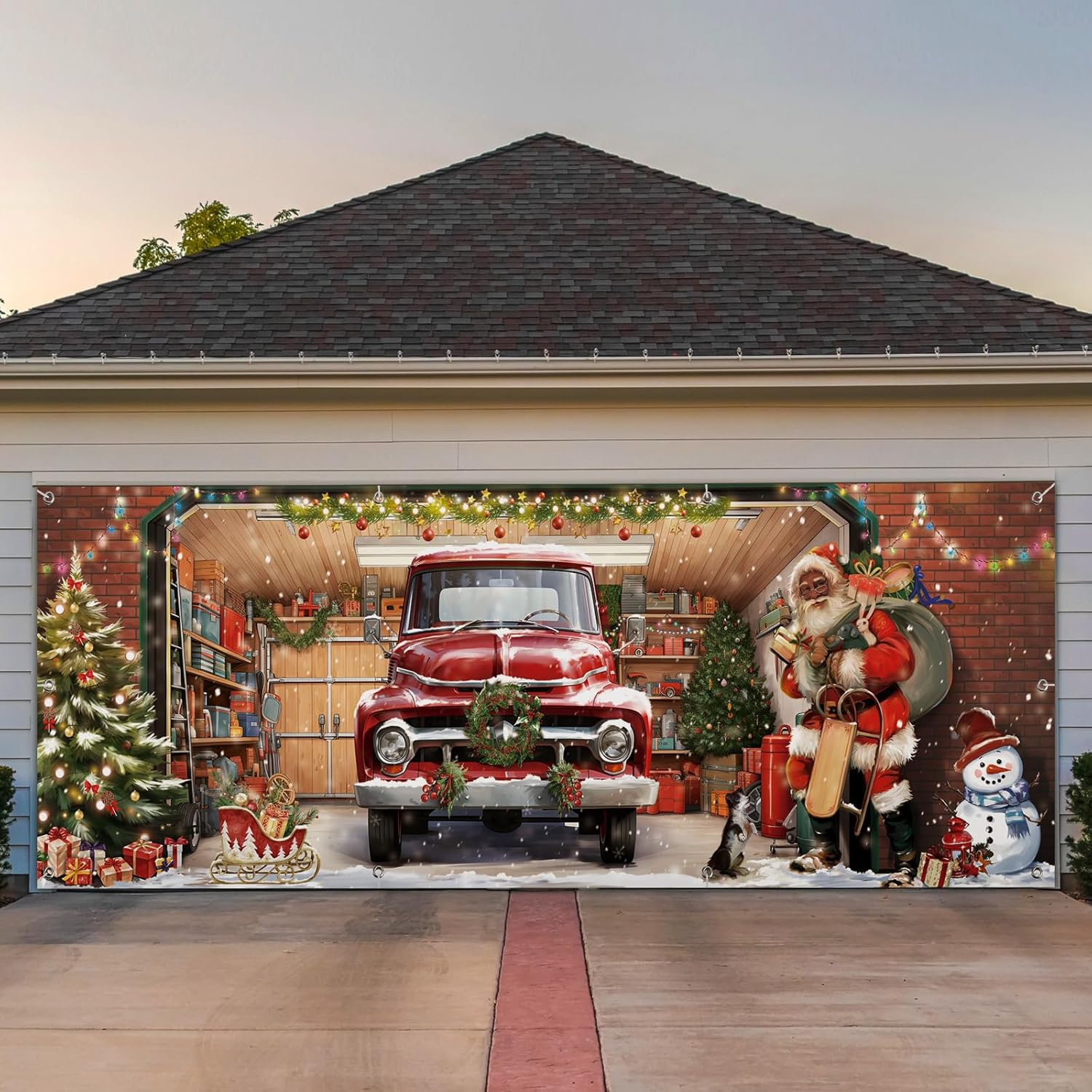 Garage Door Decorations - Wovweave Christmas Garage Door Banners Black Santa Garage Outdoor Wall Cover Decorations Xmas Garage Door Hanging Backdrop Banner for New Year Mural Winter Holiday Party Background Supplies