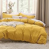 Bedsure Mustard Yellow Duvet Cover King Size - 3 Pieces Prewashed Cotton-Like Extra Soft Bedding Set, Includes 1 Duvet Cover 104x90 Inches with Zipper Closure & 2 Pillow Shams, Comforter Not Included