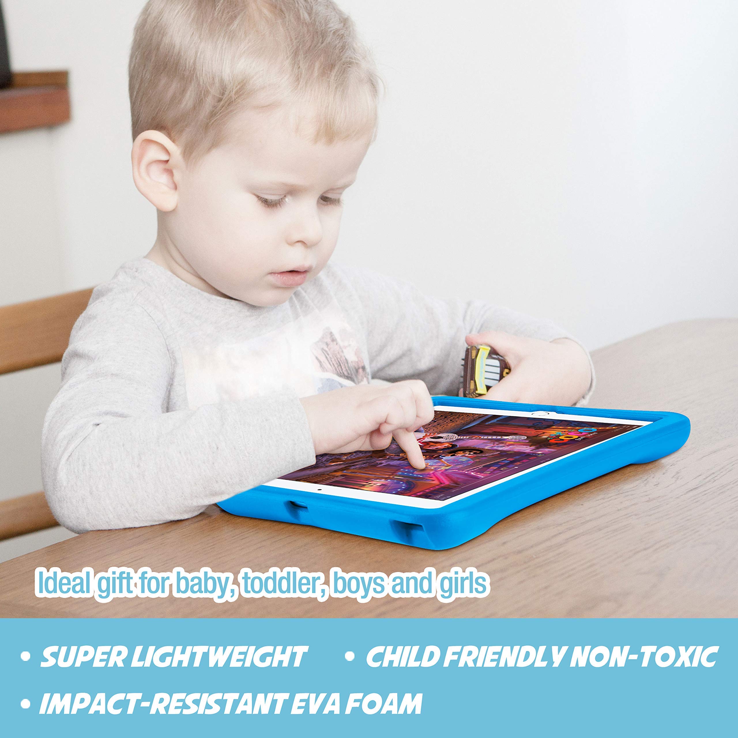 ProCase Kids Case for iPad 10.2 9th Gen 2021 / 8th Gen 2020 / 7th Gen 2019 / iPad Air 10.5 2019 / iPad Pro 10.5, Shockproof Light Weight Protective Cover with Rotatable Kickstand and Grip -Blue