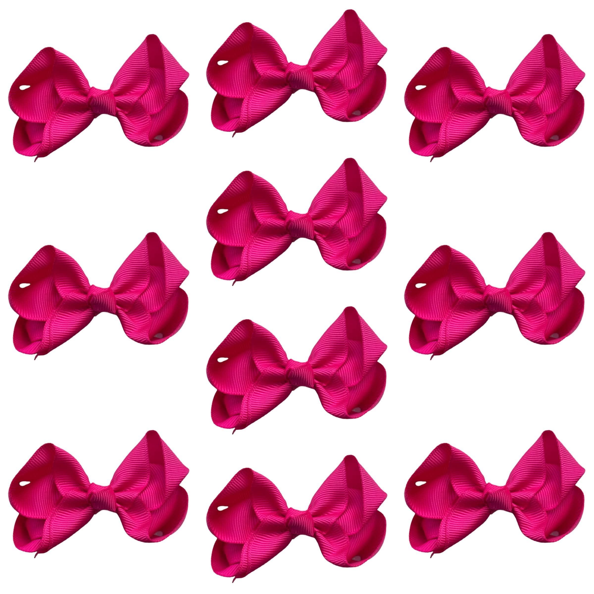 10pk Magenta Hair Bows Knots Clips Slides Grips 3" Inch 7.6cm Solid Colour Girls School Hairbow Accessories