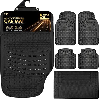 Nyxi 5 Piece Rubber Car Mat Set Front Rear Boot 120x80cm Universal
