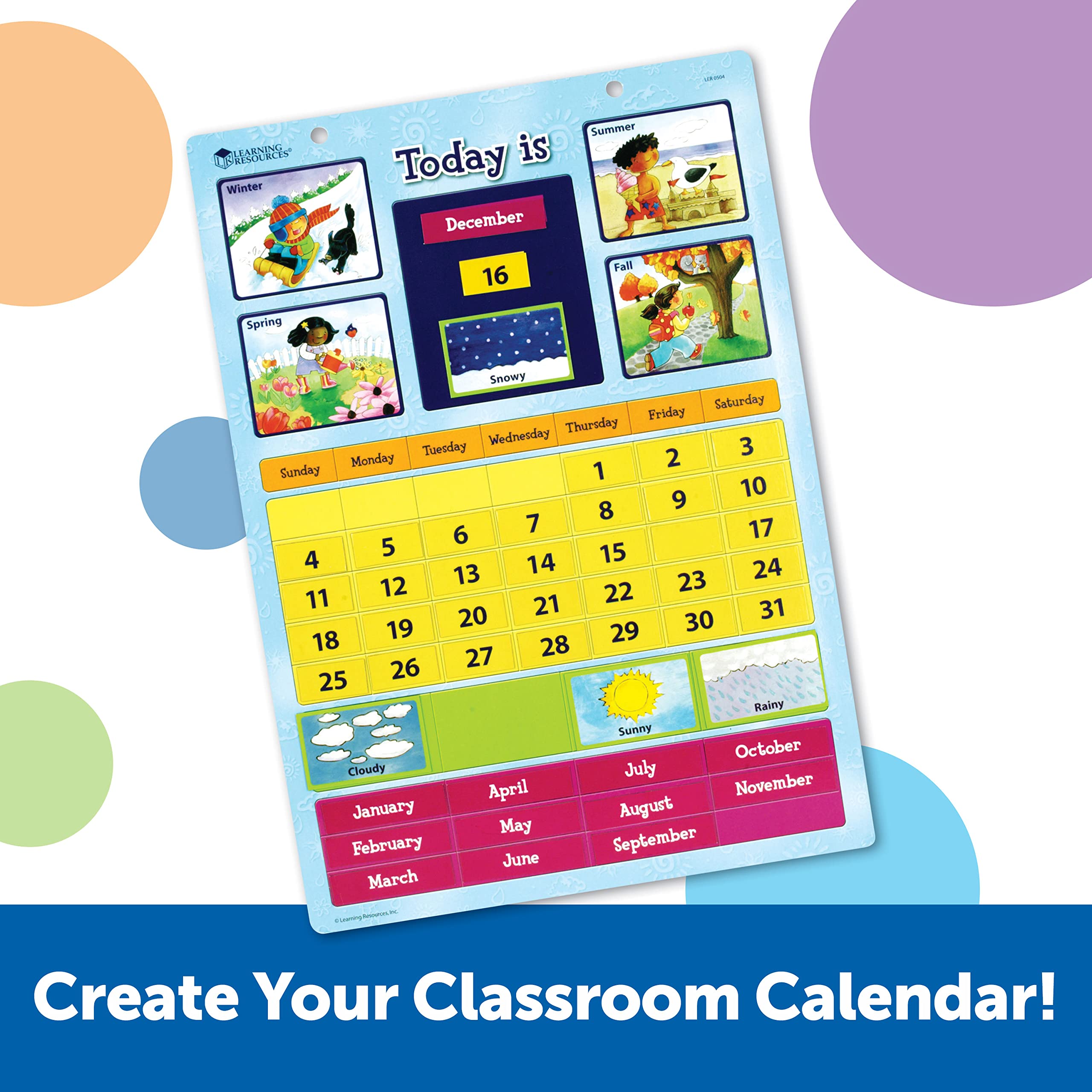 Learning Resources Magnetic Learning Calendar, 51 Magnetic Pieces & Calendar, Measures 12