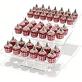 EffiQ-Rate 3 Tier Dessert Table Display Stand, Square Adjustable Clear Acrylic Dessert Stands, Tiered Buffet Risers Serving T