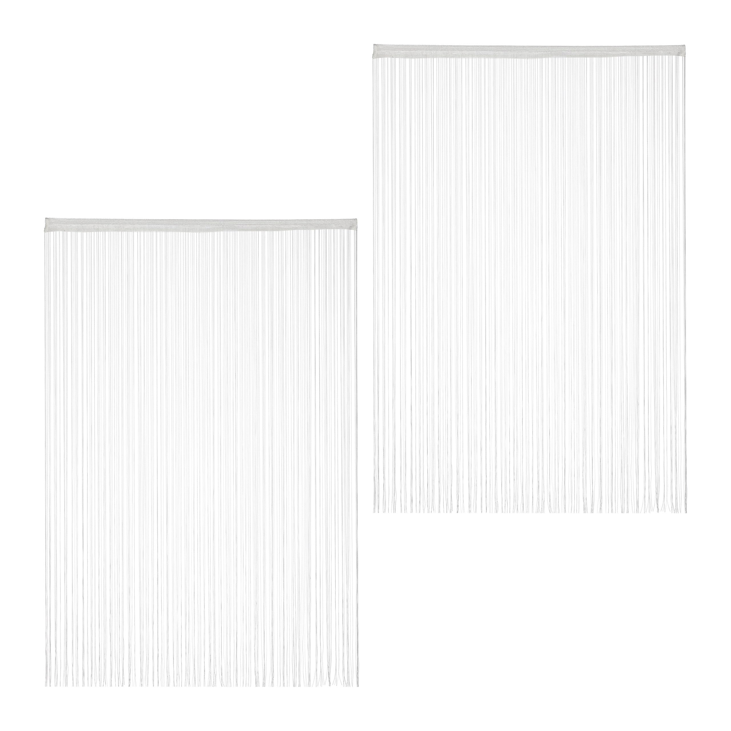Relaxdays String Curtain, Set of 2, Shortenable, with Rod Tunnel, 145 x 245 cm, Door Curtain, Room Divider, White