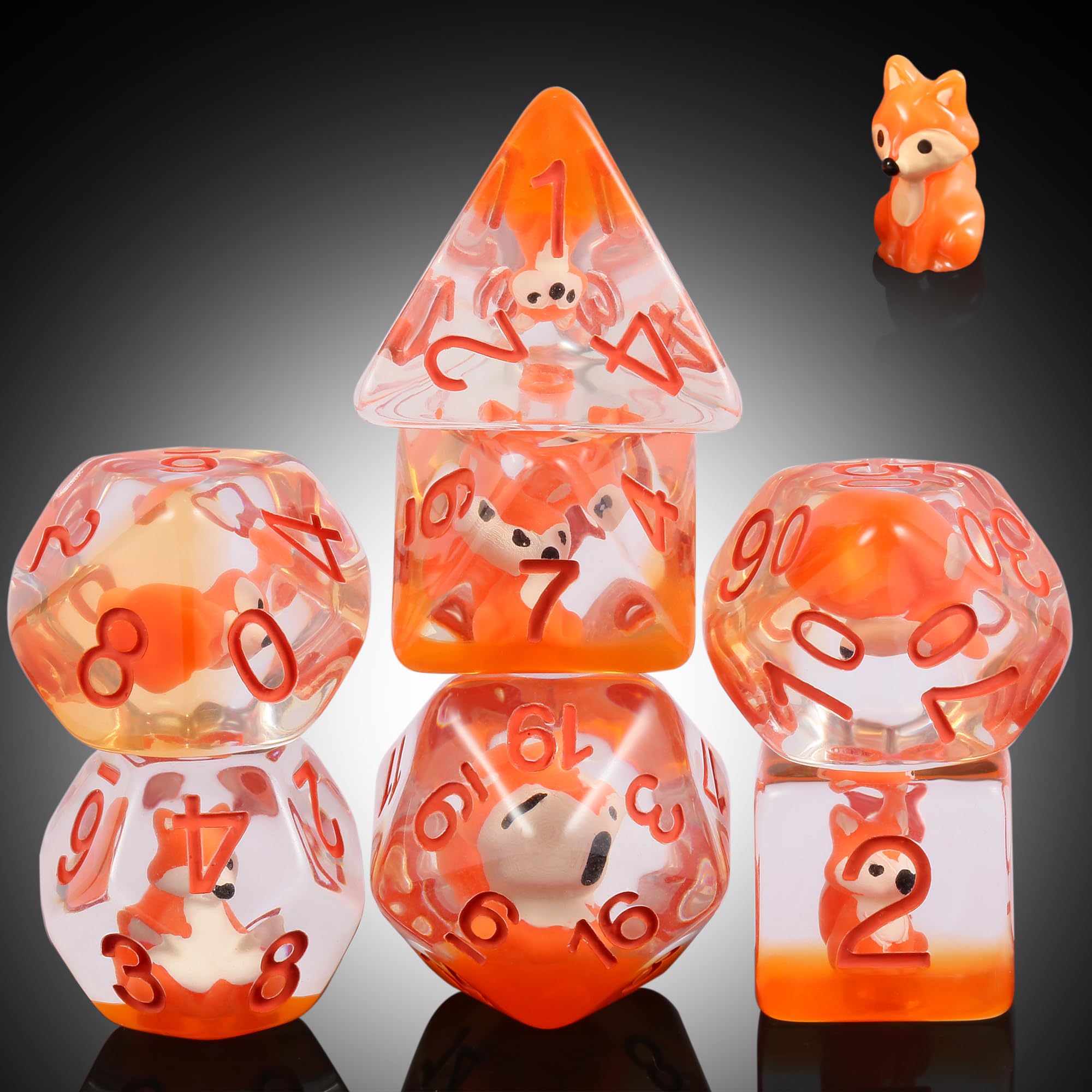 Fox Dice Set D&D, DNDND 7 pcs Resin D&D Die with Velvet Pouch for Dungeons and Dragons Rolling Games and Tabletop Games（Fox — image 1