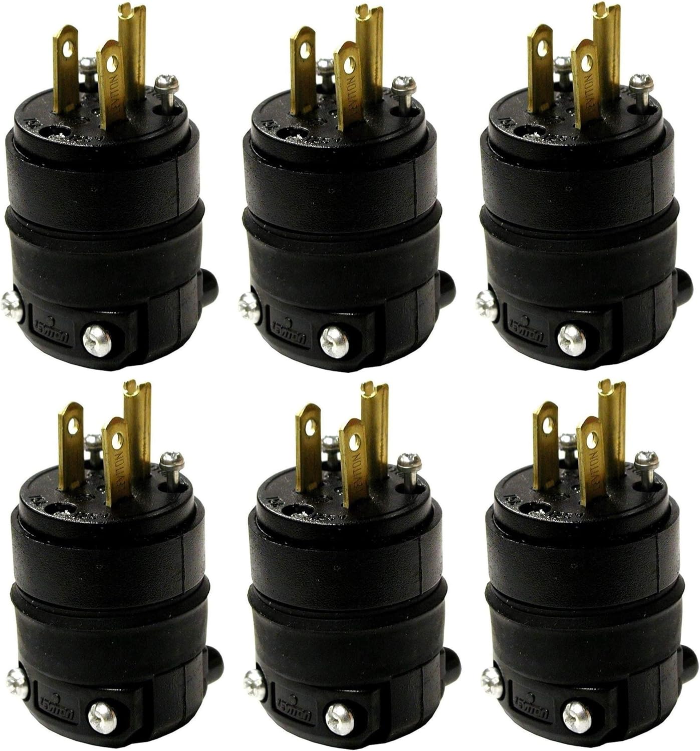 Leviton 515PR 15 Amp 125 Volt, Straight Blade Rubber Plug, NEMA 5-15P, Black - Electric Plugs - 