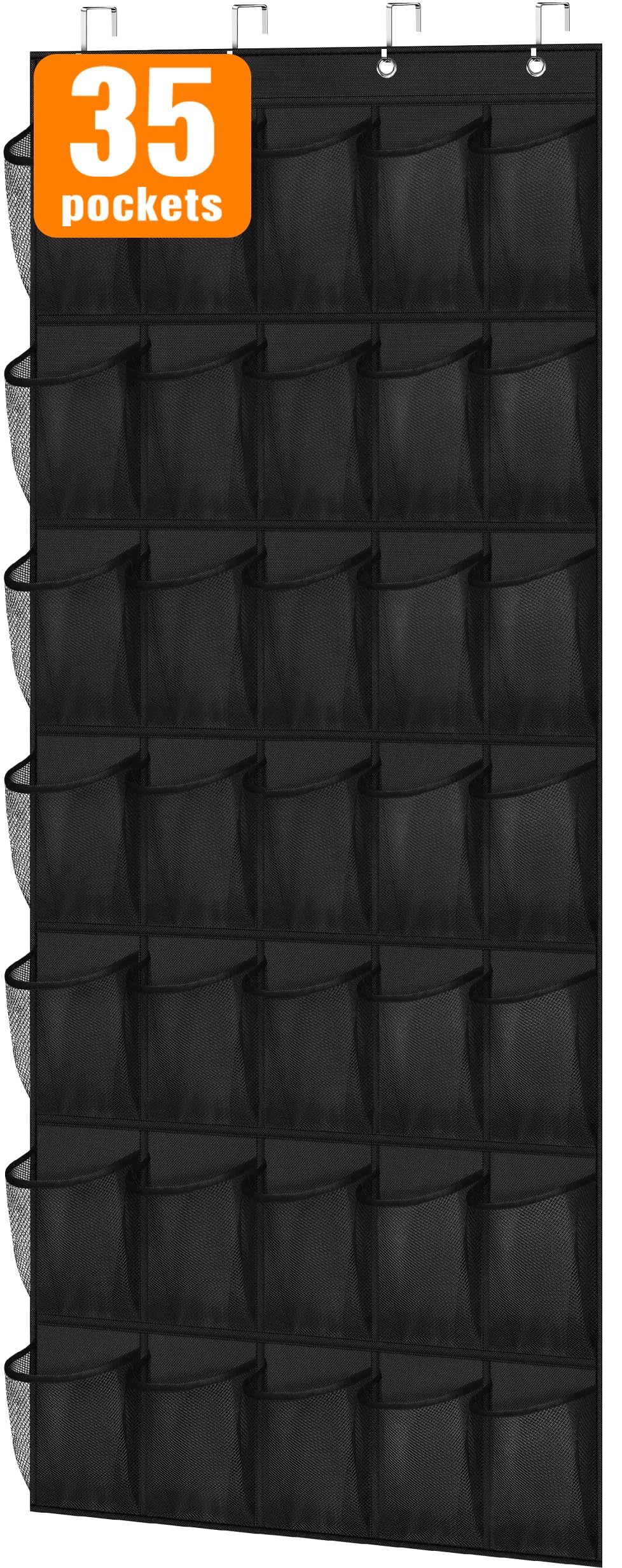 MISSLO 35 Pockets Shoes Storage Back of Door Hanging Shoe Organiser Sturdy Fabric Large Over Door Shoe Organizer for Bedroom Shoe Hanger Holder, Black