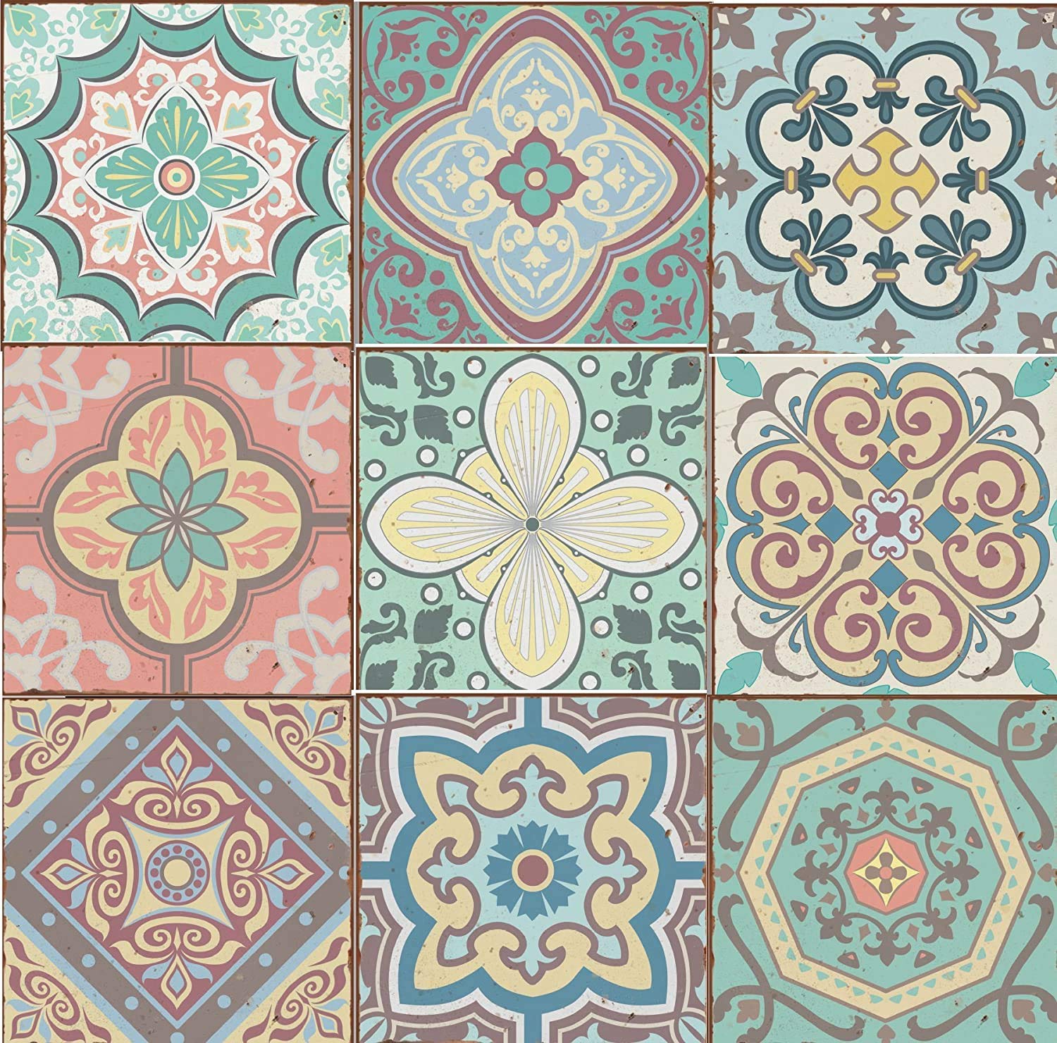 Pack of 9 Mixed Pastel Pink Victorian Moroccan Retro Traditional Tile transfers Stickers Stick on wall self Adhesive wall Art Decor - Bathroom backsplash Kitchen Floral Tile Peel Stick 15x15cm