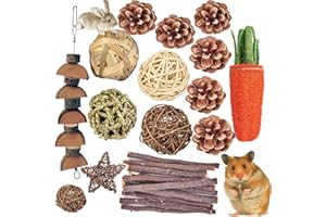 QHZHANG Hamster Chew Toys，24PCS Combined Chew Toys Molar Sticks Sweet Bamboo Apple Branch Molar Toy for Rabbits Pets Chinchilla Squirrel Gerbil Hamster Squirrel Guinea