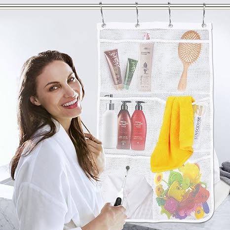 Amazon 浴室 シャンプーラック 収納袋 ラック 掛け式 バスルーム バスタブ収納 六つのポケット付き 省スペース 四つのライナーフック付き 浴室収納袋 ホワイト 並行輸入品 浴室用ラック ホーム キッチン オンライン通販