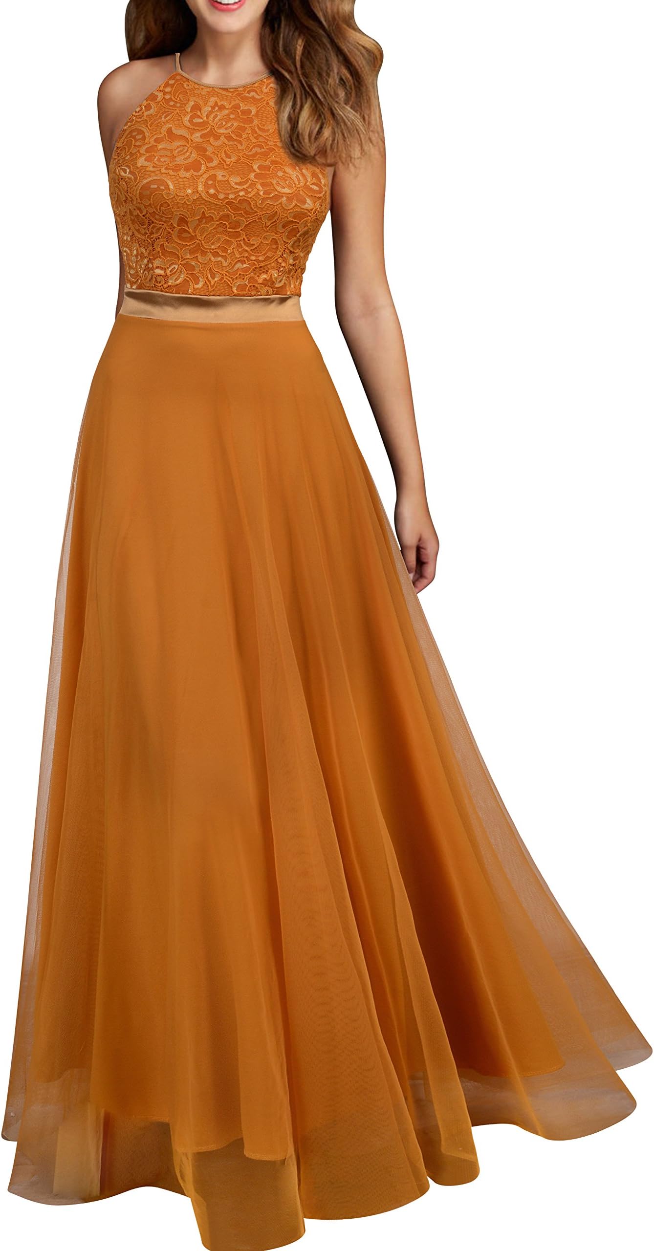 Viwenni Women's Vintage Lace Evening Party Wedding Long Dress