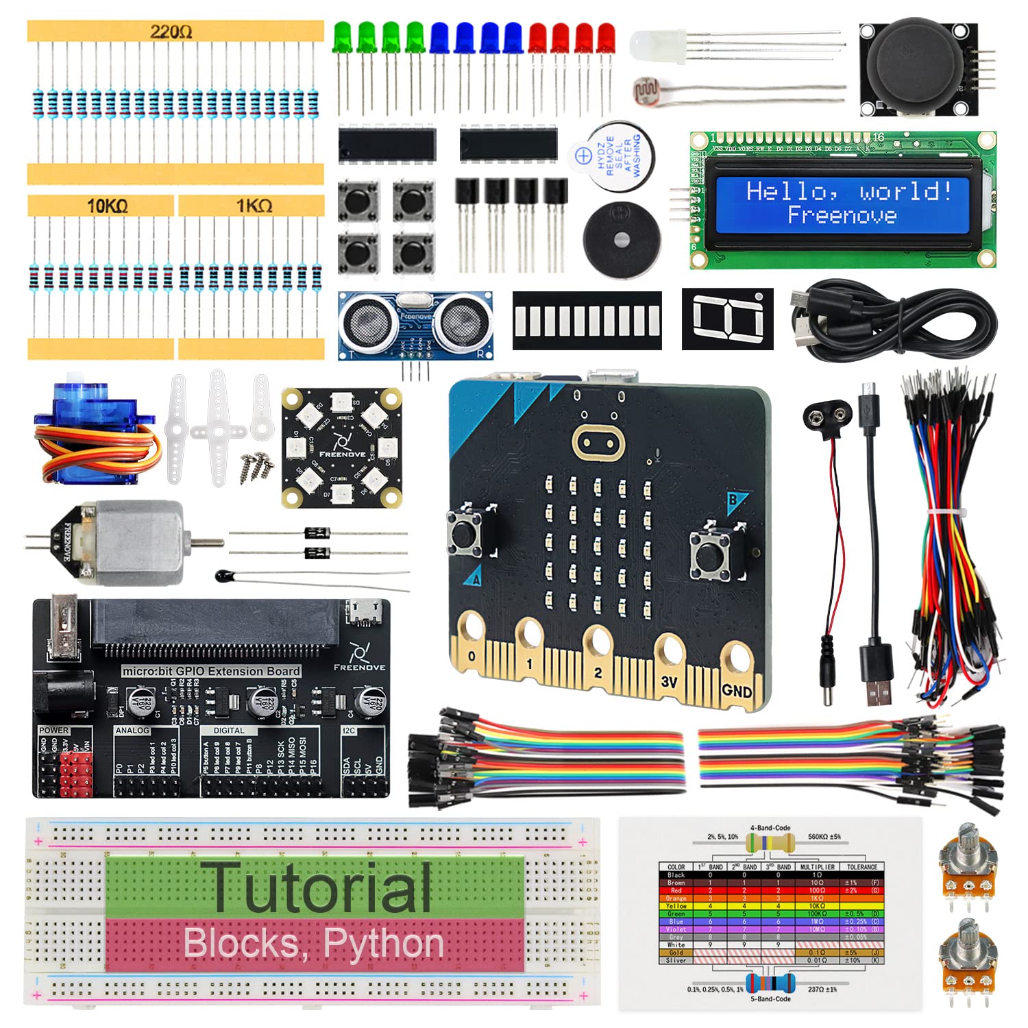 Freenove Super Starter Kit for BBC micro:bit (V2 Included), 266-Page Detailed Tutorial, 192 Items, 38 Projects, Blocks and Python Code — image 1