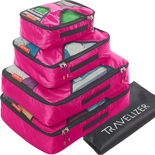 Amazon.com | Amazon Essentials 4-Piece Space-Saving Packing Cubes Travel  Accessories Set, Luggage Organizer with Double Zipper, Mesh Top,  Small/Medium/Large/Slim, Black (Previously Amazon Basics) | Packing  Organizers