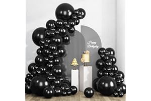 RUBFAC 135pcs Black Balloons Different Sizes 18 12 10 5 Inch for Garland Arch, Latex Balloon for Halloween Party Birthday Wedding Decorations