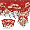 3Pcs Christmas Tablecloth 54x108 Inch Gingerbread Man House Tablecloth Rectangle Disposable Plastic Xmas Table Cover Gingerbread Christmas Decorations Table Cloth for Winter Holiday Party Dinner