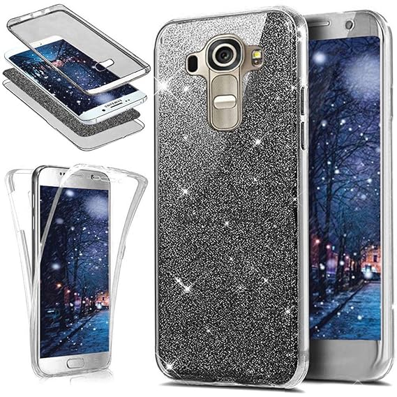 Kompatibel mit LG G4 Hülle Schutzhülle,Full-Body 360 Grad Bling Glänzend Glitzer Klar Durchsichtige TPU Silikon Hülle Handyhü