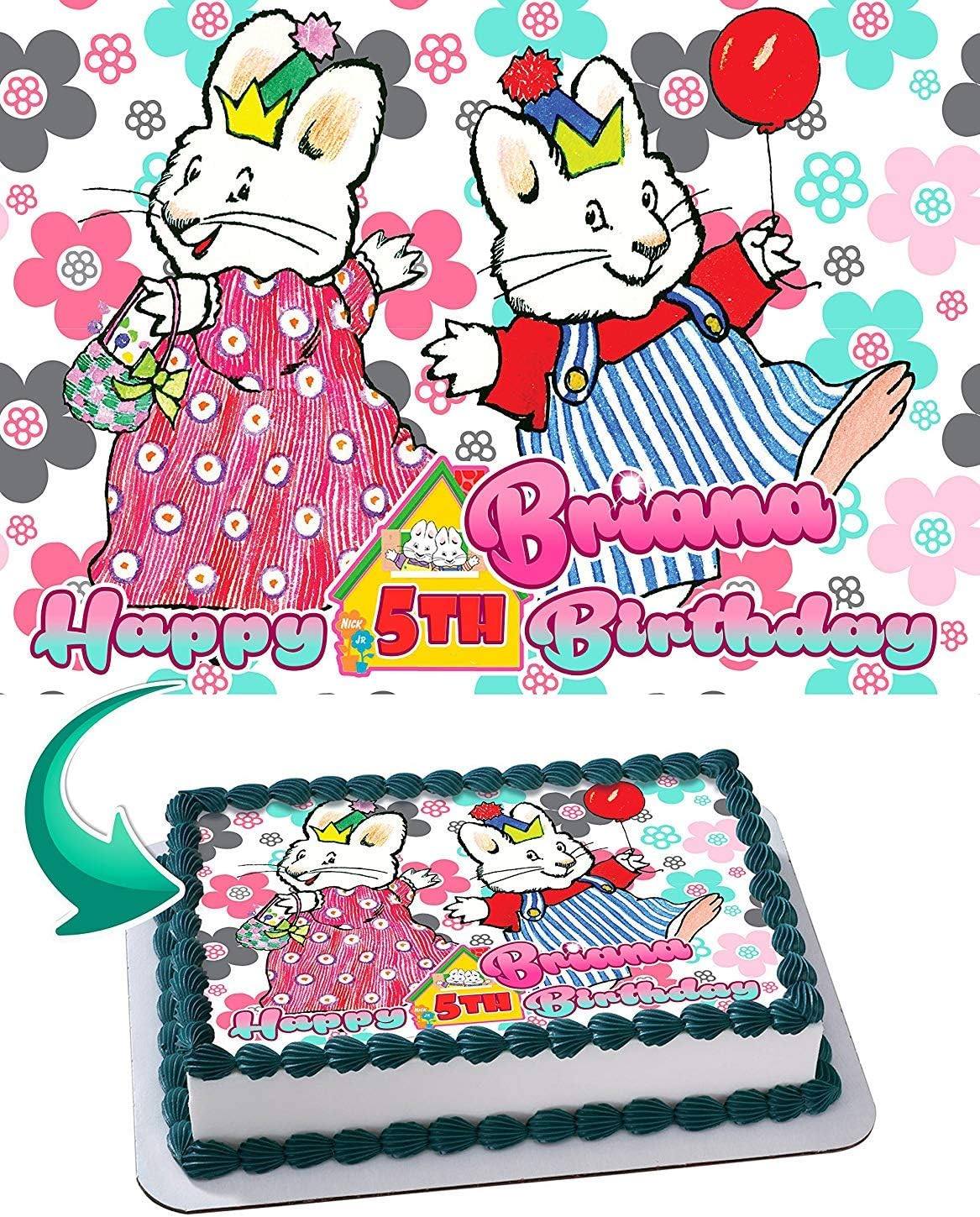 Max & Ruby Bunnies - Edible Cake Topper - 11.7 x 17.5 Inches 1/2 Sheet rectangular (Best Quality Printing)