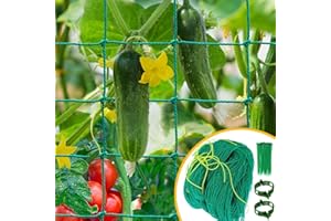 MELOHO Garden Trellis Netting for Climbing Plants Outdoor, Plant Netting for Cucumber, Tomato, 6.6x32.8 FT Trellis Net with 4x4 Inch Mesh as Vegetable Netting for Grape, Bean,Growing Pea,w/Plant Clips