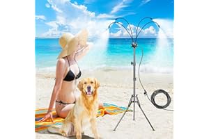 FUBEGI Standing Misters for Outside Patio, Adjustable Height 5.3FT Stand Misting System with 26.2FT Misting Line for Cooling Outdoor, Portable Water Mister Hose for Backyard BBQ, Porch, Pool, Pet Cooling