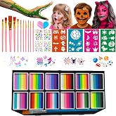 12 Cakes Face Painting Kit for Kids Water Based Makeup Face Paint palette | Professional Body face paint with Brush, Stencil, Sponge, Gem for Halloween, Christmas, birthday, parties, school events