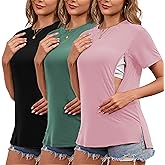 Liu & Qu Breastfeeding Shirts for Women 3 Pack Hidden Zipper Nursing Tops Side Split Postpartum Clothes