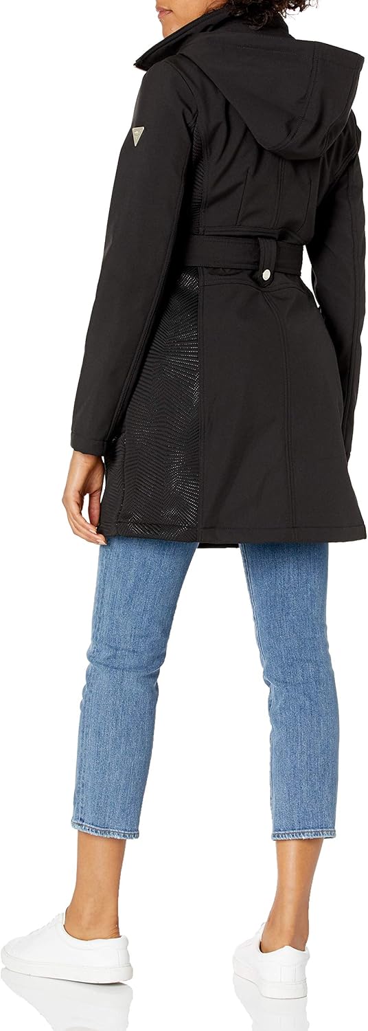 GUESS womens Belted Softshell Jacket With Hood at  Women's Coats Shop