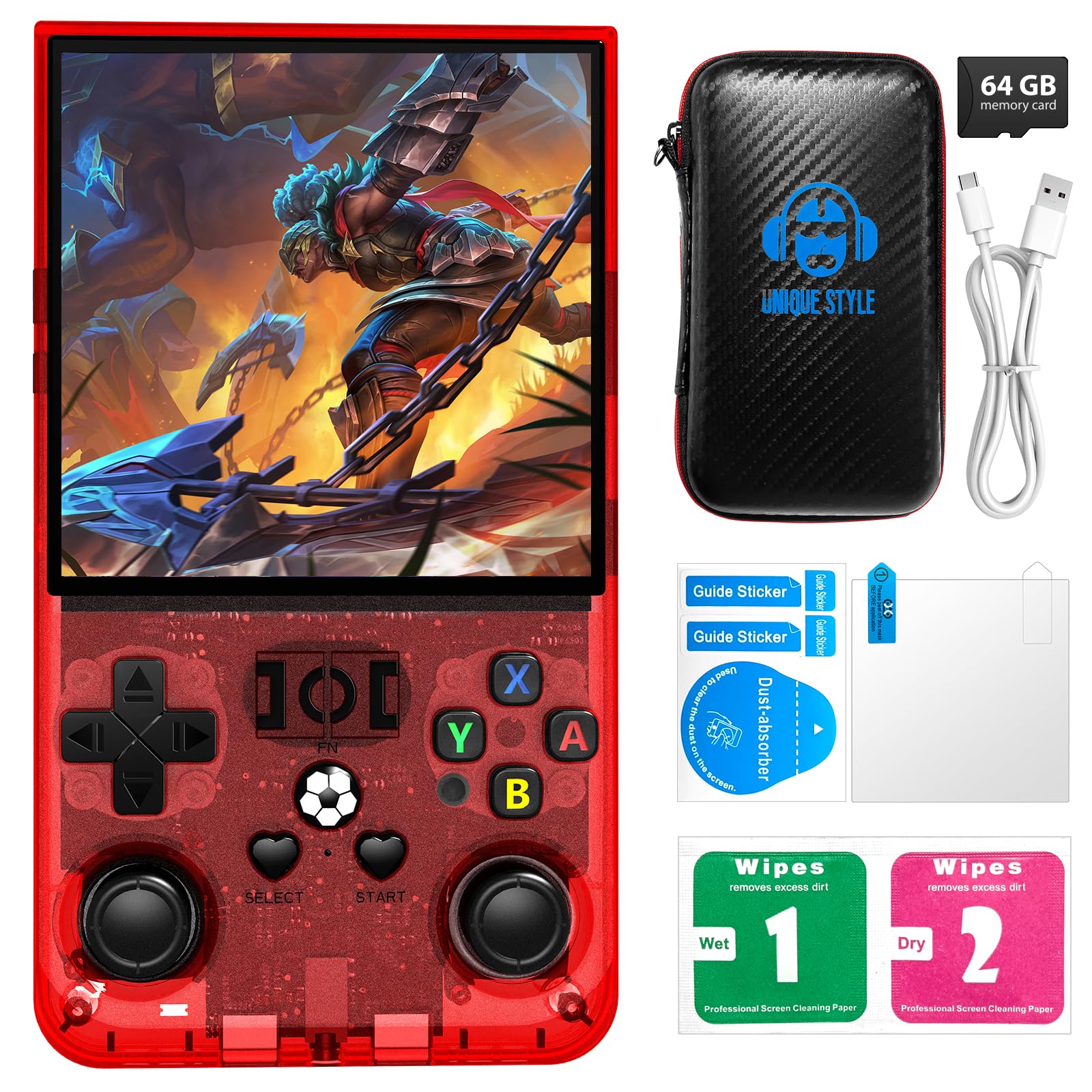 R36MAX Retro Handheld Game Console with Open Source Linux System, 64GB TF Card Built-in 18,000+ Classic Video Games, Portable Gaming Console with 4.0-inch IPS HD Screen & 4000mAh Battery (Red 64GB)