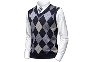 Herothorn Men's Thick Argyle Sweater Vests Classic V-Neck Knitwear Sleeveless Cardigan Pullover Autumn Winter Warm Tank Top