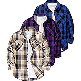 GEEK LIGHTING 3 Pack Flannel Shirt for Men Western Shirts Casual Button Down Shirt Long Sleeve Plaid Shirts with 2 Pockets