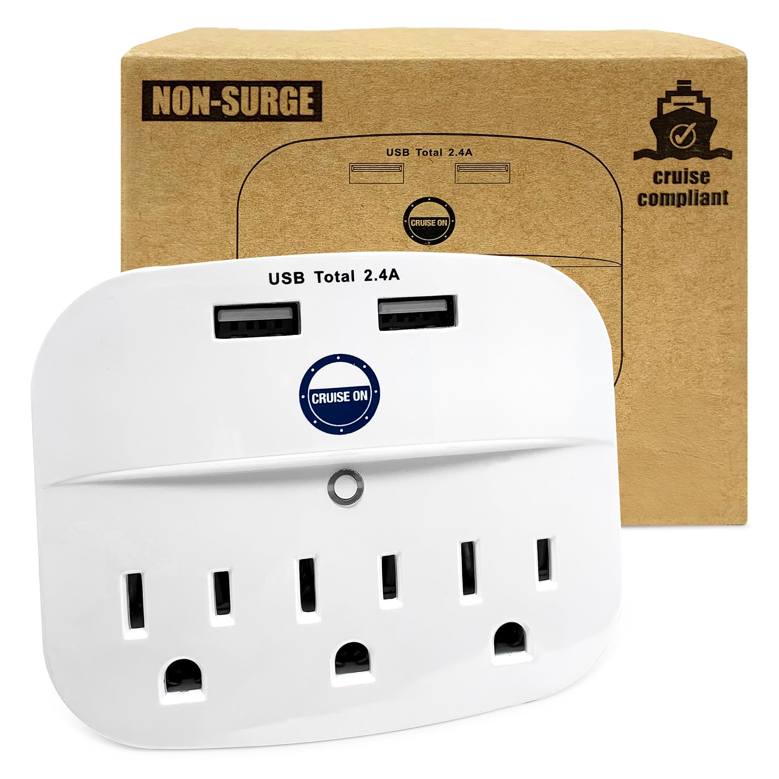 Cruise Approved Power Strip - Non Surge Protector for Cruise Ship with 2 USB Outlets - Cruise Ship Essentials 2025 for Carnival, Princess, Norwegian, Holland America, MSC & Major Cruise Lines (White)