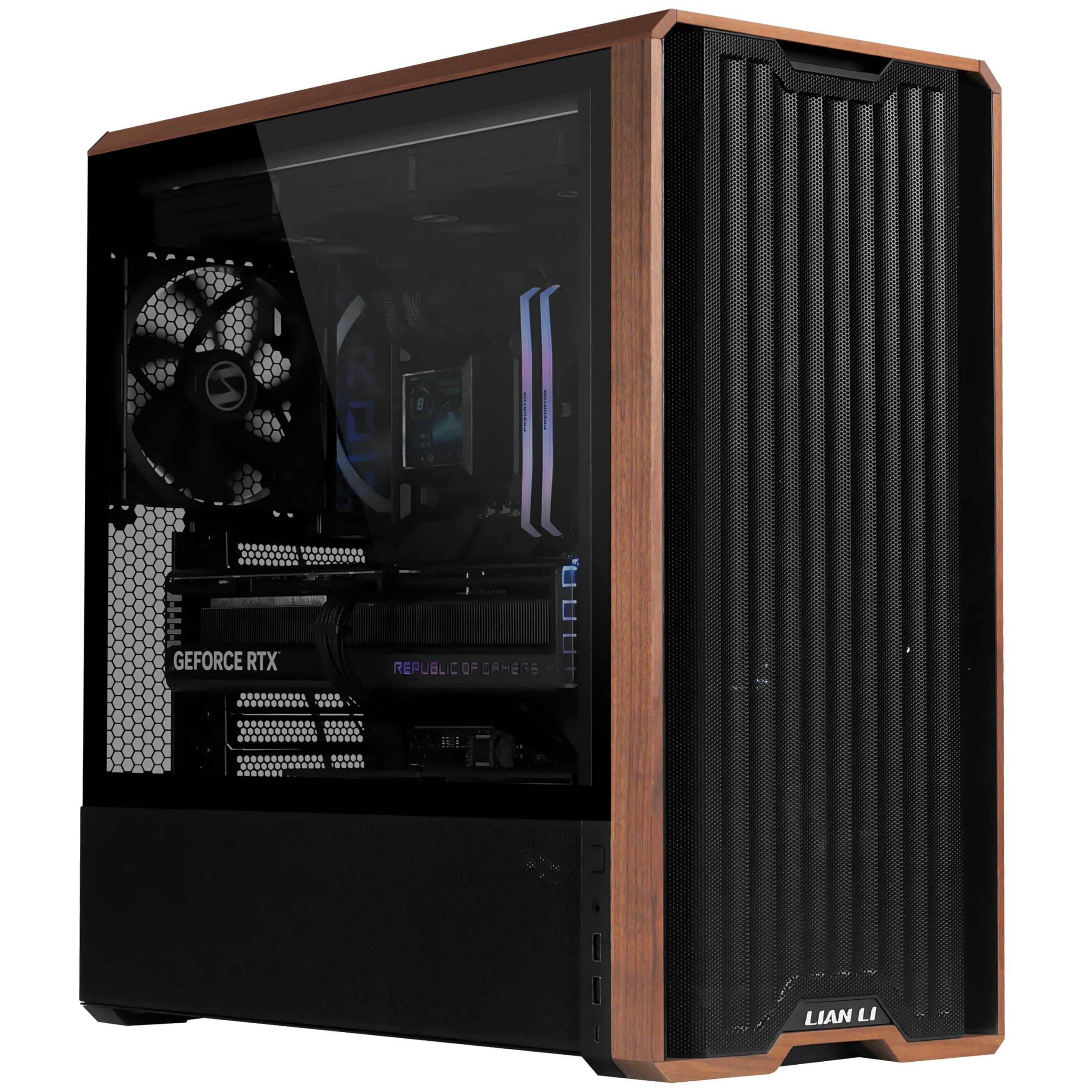 Lian Li Lancool 217 PC-Gehäuse Schwarz | ATX Midi-Tower, Tempered Glass, 5 Lüfter, Walnussholz, Mesh-Front, Back-Connect-kompatibel 8