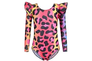 Arshiner Girls Gymnastics Leotards Ruffle Long Sleeve Shimmer Ballet Unitard Dancewear for 3-10 Years