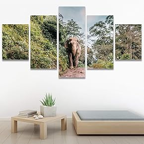 SIGNWIN 5 Panel Canvas Wall Art Animals Black...