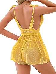 Lilosy Sexy Polka Dots Mesh Sheer Babydoll Chemise