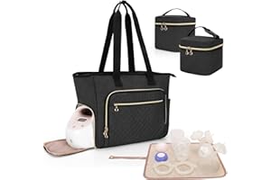 LUXJA Breast Pump Bag Compatible with Spectra S1 and S2 (with a Breastmilk Cooler Bag, a Small Carrying Case and a Waterproof Mat), Pumping Bag for Breast Pump and Extra Parts, Black