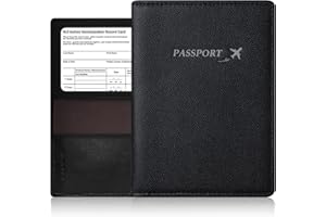 BAPHITY Genuine Leather Passport Holder Cover, Passport Holder Cover Wallet for Men, Passport Cover Case RFID Blocking with Vaccine Card Slot, Ultra Slim Passport Wallet (Black)