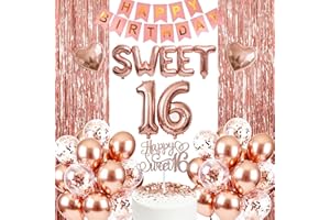 Hyballustw Sweet 16 Birthday Decorations for Girls - Rose Gold Princess Party Supplies with Balloon Tassel Curtains, Foil Bal