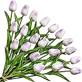 ONLY ART Artificial Light Purple Tulips 20 Pcs – 13.5 Inch PU Faux Flowers with Bendable Stems for Home Décor, Wedding Centerpieces, DIY Floral Arrangements, New Year and Valentine's Day