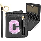COSHAYSOO Small Wallet RFID Blocking Womens Lady Teenager Girls Personalized Initial Gift Preppy Monogrammed Letter Mini Purse for Travel Credit ID Cards Cash Coin Slot Holder Organizer Black C