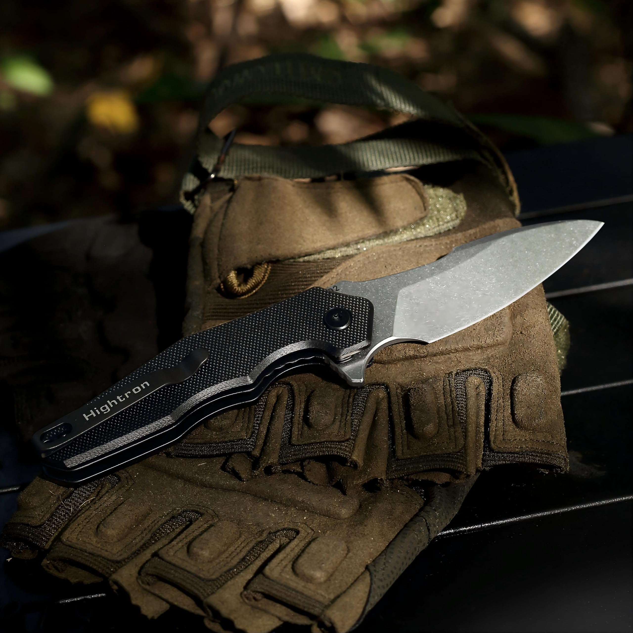 Hightron MINI VENTURA Taschenmesser für Herren, Flipper-Klappmesser mit 7.24CM Scharfer Stonewashed-Klinge aus D2-Stahl & G10-Griff, Kleines Taschenmesser mit Taschenclip für den Außenbereich, Schwarz 7