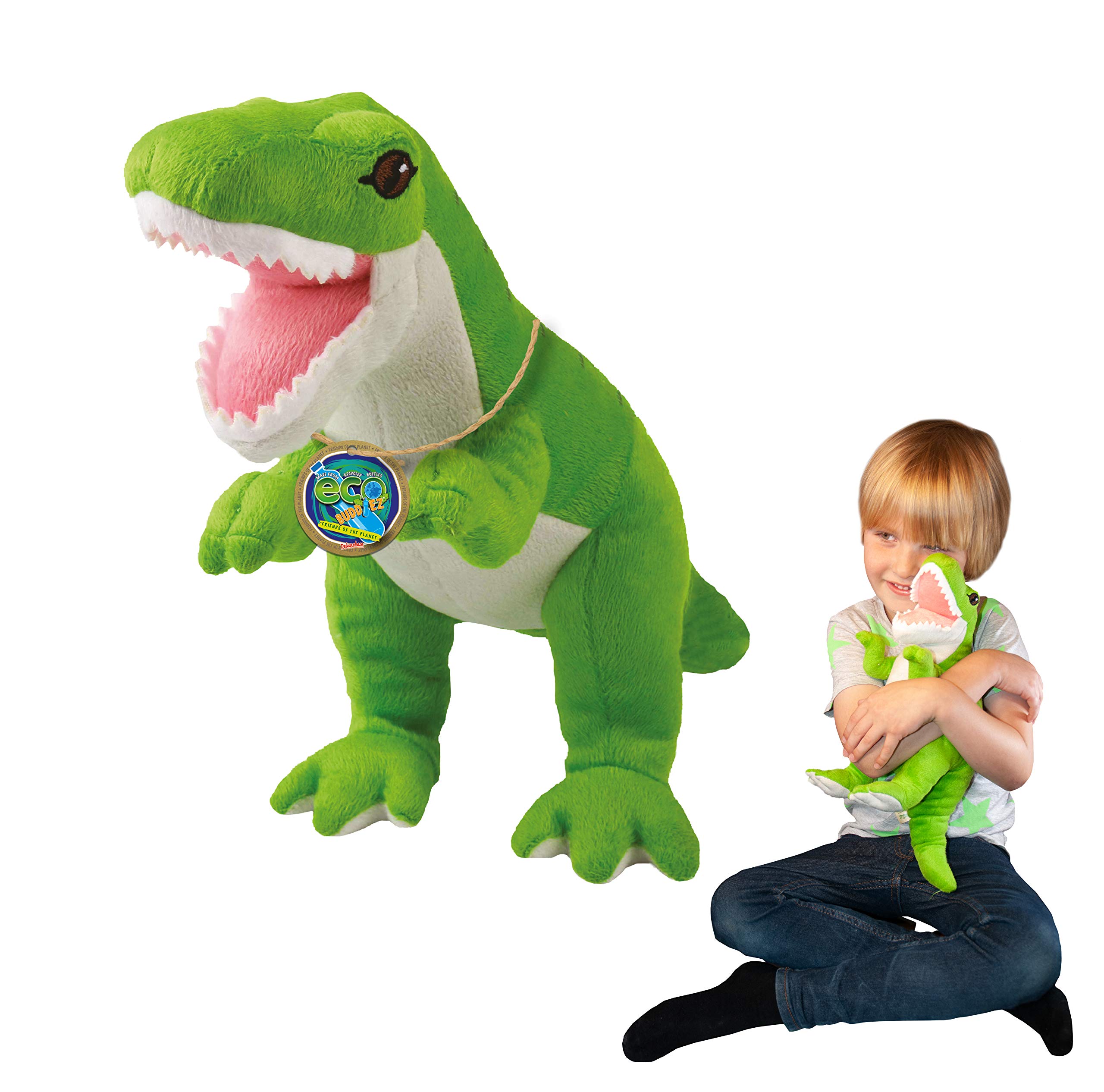 EcoBuddiez - T-Rex from Deluxebase. Large 35cm Soft Dinosaur Toy made from Recycled Plastic Bottles. Eco-Friendly Cuddly Gift for Kids and Cute Stuffed Animal Toy for Toddlers.