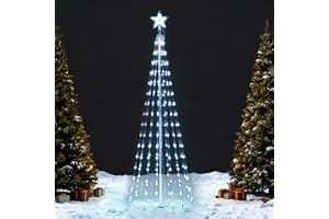 JOIEDOMI LED Christmas Cone Tree Lights, 6FT Outdoor Lighted Tree with 8 Lighting Modes & Star Topper, Christmas Decorations for Yard Porch Patio Garden Holiday Decor, Cool White