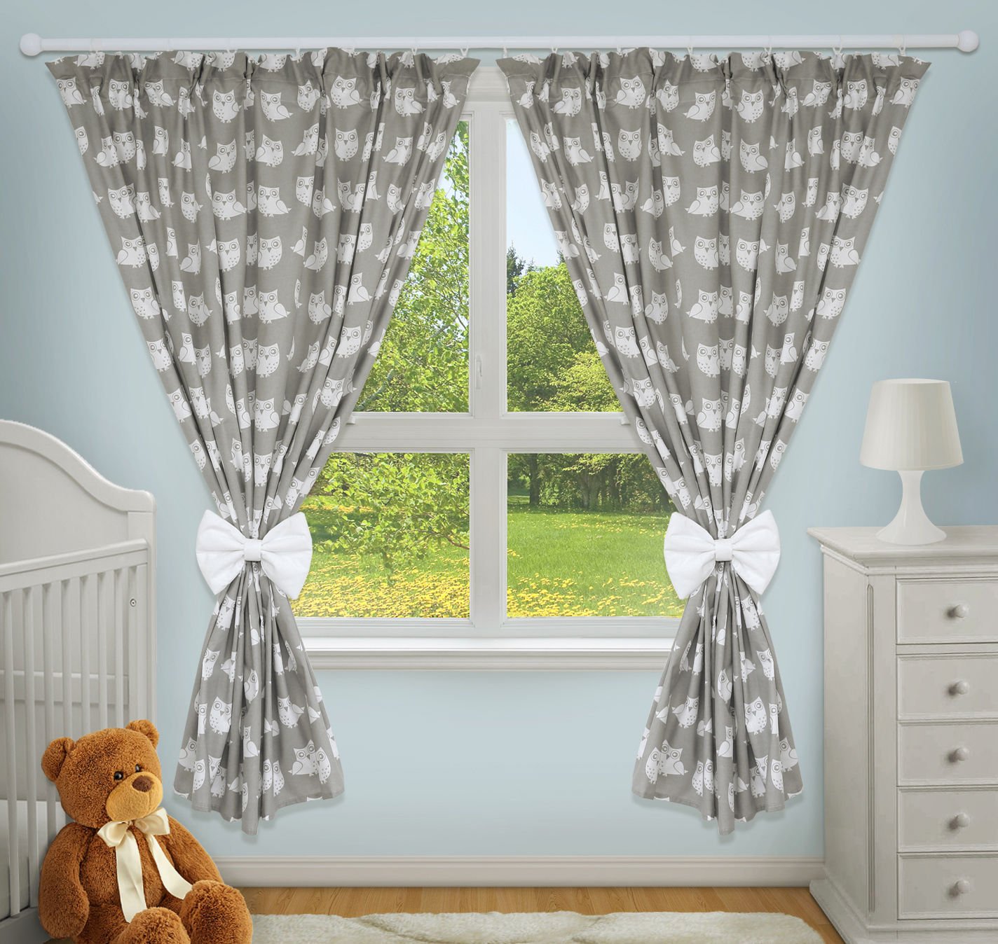 TheLittles24 LUXURY DECORATIVE CURTAINS FOR BABY ROOM MATCHING WITH OUR NURSERY BEDDING SETS (Owls grey)