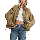 Meyhad Women’s Barn Jacket Corduroy Collar Zipper Utility Jacket Cinchable Hem Workwear Jacket with Pockets