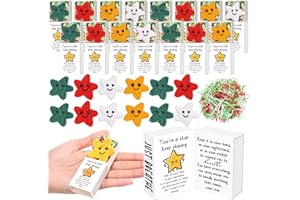 Wettarn 24 Sets Christmas Inspirational Gifts Handmade Crocheted You're a Star with Box Pocket Hug Bulk for Xmas Teachers Office Employee Coworkers Appreciation Awards Decorations Party Favors