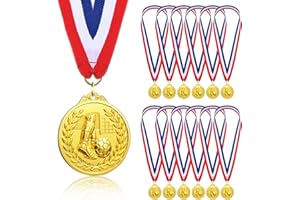 DONRIME Soccer Medals for Kids, 12 Pack Medal for Awards, Olympic Style Gold Metal Medals with Ribbons for Soccer Team Gifts, Soccer Games Party Favors Prizes for Children Adults, 2 Inches