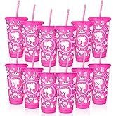XLSXEXCL 12 Pcs Hot Pink Cups with Lids and Straws Glitter Tumbler 24 oz Travel Mug Cup Plastic Drinking Cups for Juices Parties Birthdays Bachelor Party