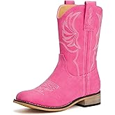 Kids Western Boots for Boys Girls Embroidered Cowgirl Cowboy Boots Square Toe Mid Calf Riding Shoes Little Kid/Big Kid